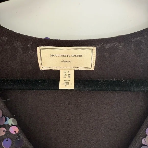 Anthropologie Moulinette Soeurs Black Sequin Shimmer Sleeveless V-Neck Top Sz 6 - Picture 10 of 10